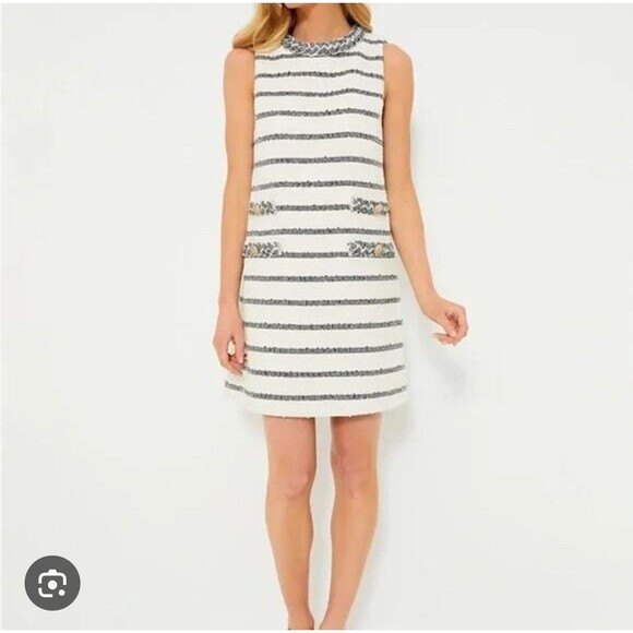 Tuckernuck M Navy Stripe Tweed Sleeveless Jackie Dress - Picture 1 of 7
